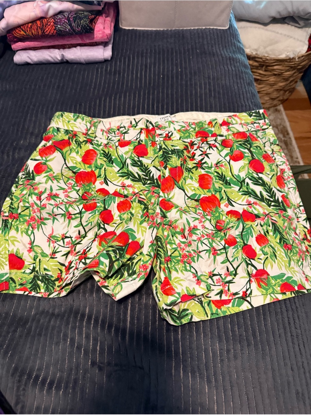 crown & ivy Tropical Floral Cotton Shorts - Red & Green
